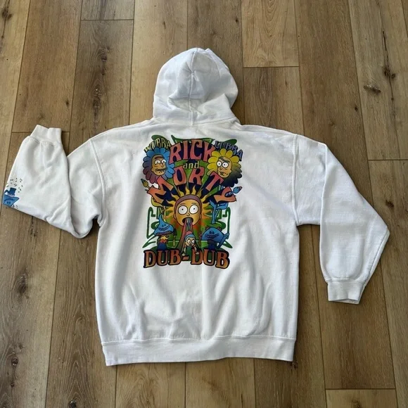 Rick & Morty white long-sleeved hoodie with colorful graphic front pocket, XL. - Picture 2 of 12